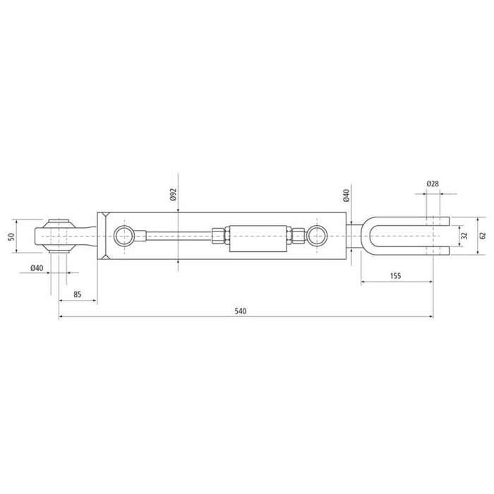 Hydraulisk justering av løftestag til trekkstenger (Levert med: Slanger) - Kule Ø 40mm - Gaffel Hull