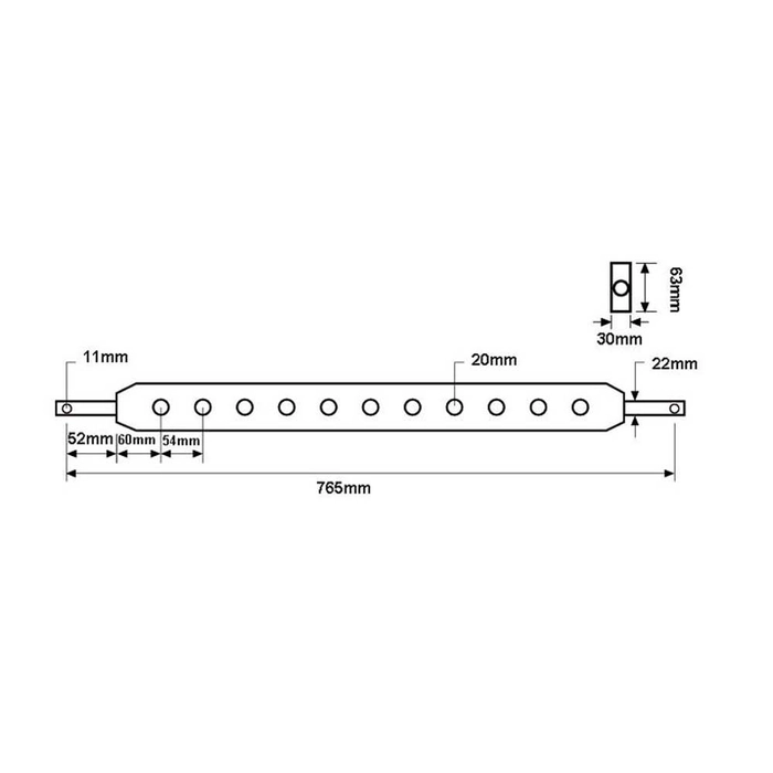 Hullbom trekkstenger (Kategori 1 (Ø22mm)) Antall hull: 11,  765mm