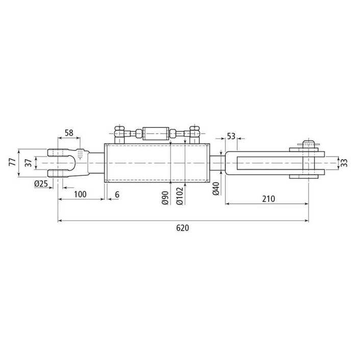 Hydraulisk justering av løftestag til trekkstenger (Levert med: Slanger) - Gaffel Hull Ø: 26mm - Gaf