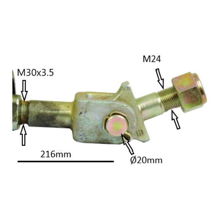 Automatisk stabiliseringsstag - Kule Ø25.4mm - Thread Ø24mm - Minimum lengde: 430mm - M30 x 3.50