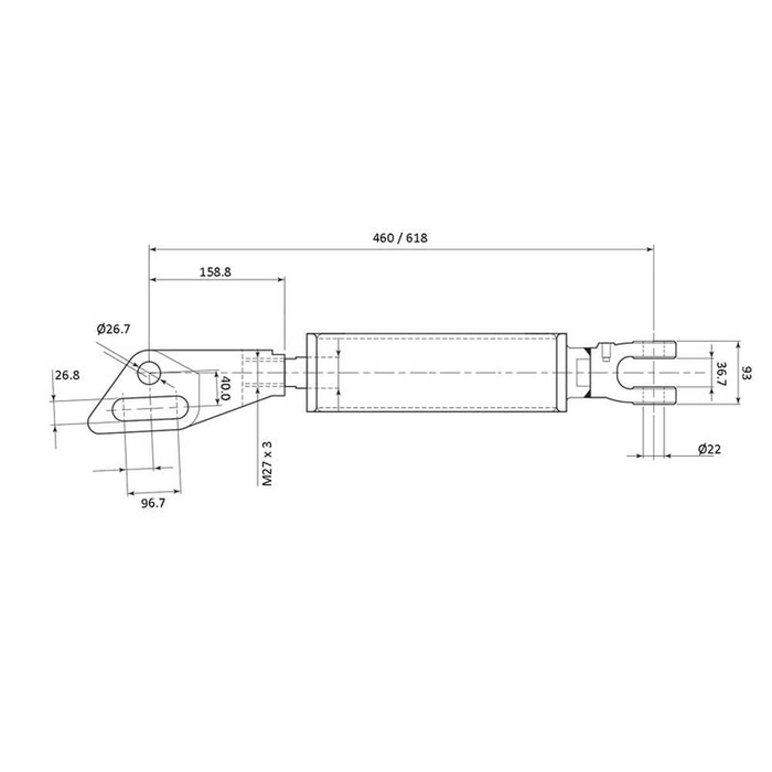 Avvatringssveiv kpl. - Gaffel Hull Ø: 22mm- Gaffel Hull Ø: 27 & 27x97mm - Minimum lengde: 457mm - M2