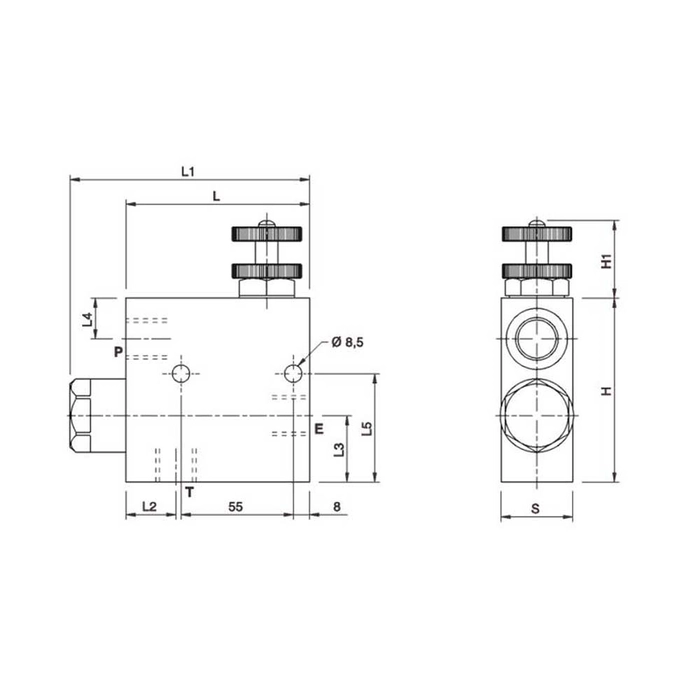 MARCHESINI 3-veis justerbar strømningskontrollventil 3/8″ BSP (60 l/min Strømningshastighet) Oversky