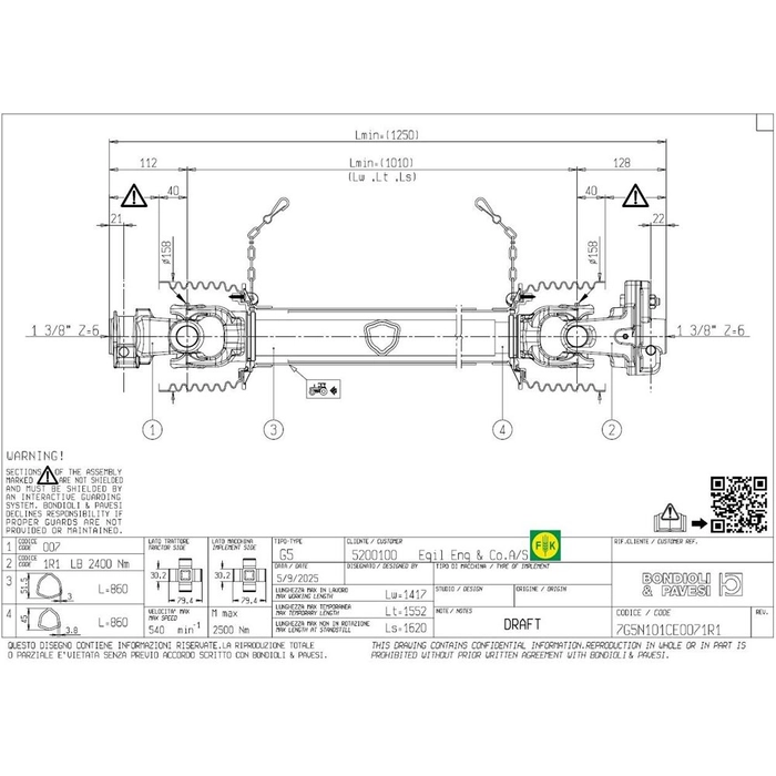 GLOBAL G5, PTO drivaksling med brytebolot