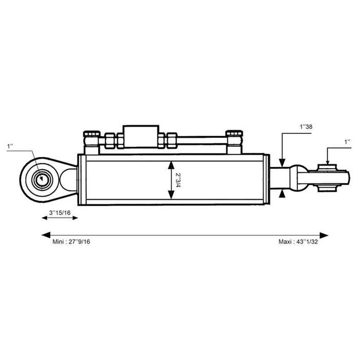 Hydraulisk toppstag (Kategori2/2 (Ø25/25mm)) Kule og Kule, Sylinderhull: 70mm, Minimum lengde: 700mm