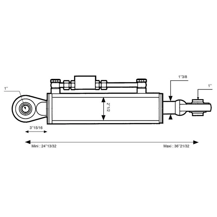 Hydraulisk toppstag (Kategori2/2 (Ø25/25mm)) Kule og Kule, Sylinderhull: 63mm, Minimum lengde: 620mm