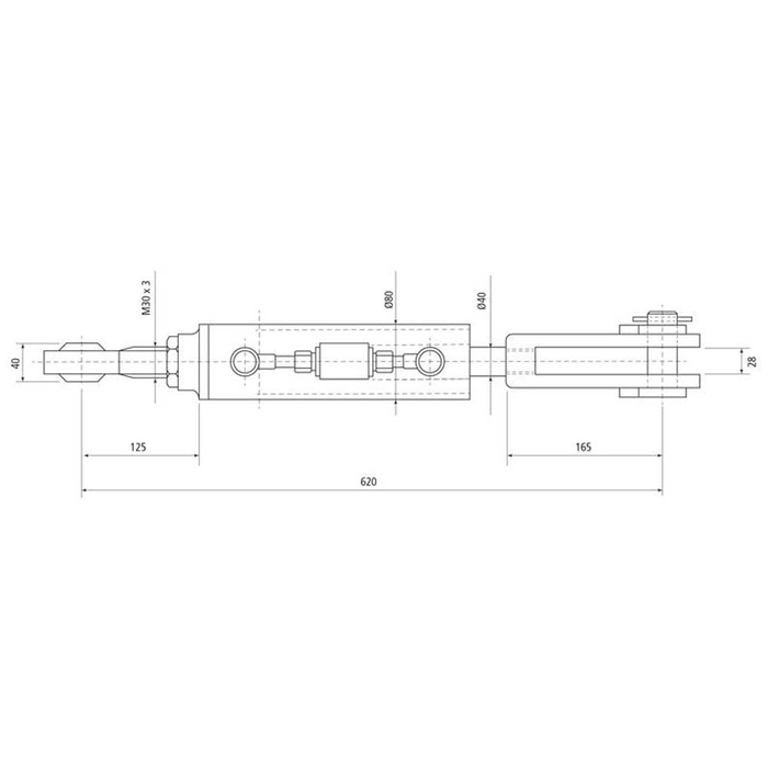 Hydraulisk justering av løftestag til trekkstenger (Levert med: Slanger) - Kule Ø 25mm - Gaffel Hull