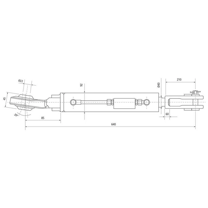 Hydraulisk justering av løftestag til trekkstenger (Levert med: -) - Kule Ø 22mm - Gaffel Hull Ø: 29