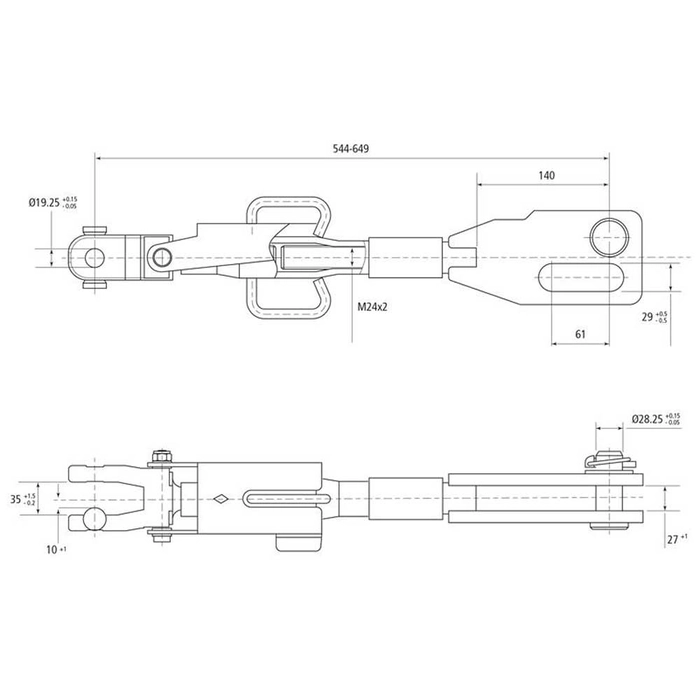 Hydraulisk justering av løftestag til trekkstenger (Levert med: Slanger) - Gaffel Hull Ø: 19mm - Gaf