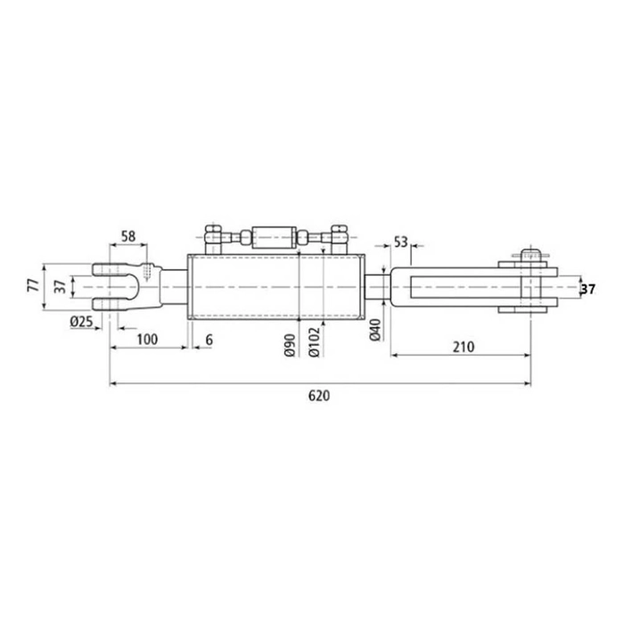 Hydraulisk justering av løftestag til trekkstenger (Levert med: -) - Gaffel Hull Ø: 25mm - Gaffel Hu