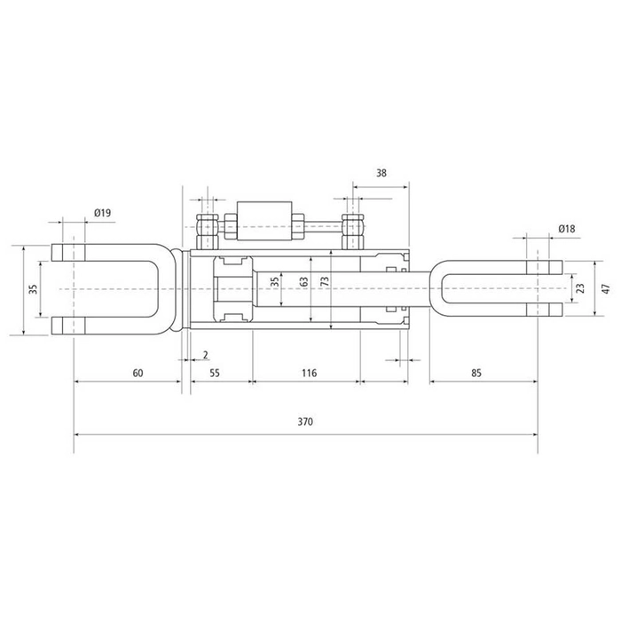 Hydraulisk justering av løftestag til trekkstenger (Levert med: Slanger) - Gaffel Hull Ø: 19mm - Gaf