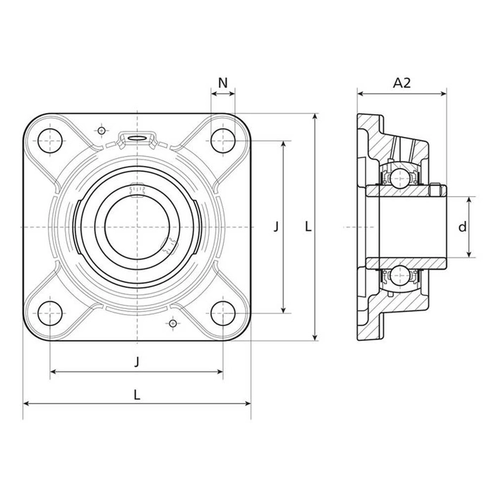 4-hulls flensenhet m/lager (UCF210)