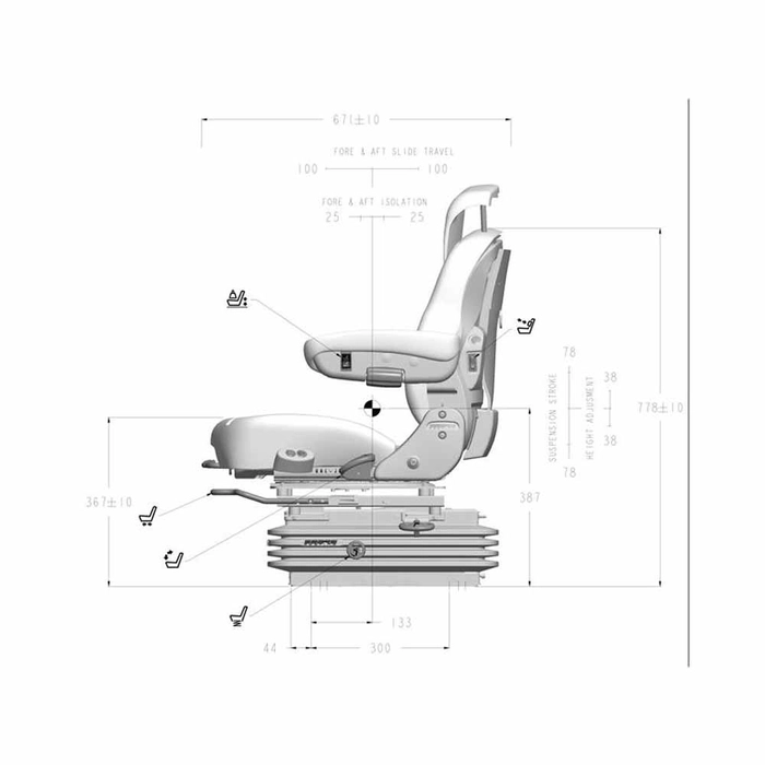 Luftfjæringssete - 12V (Klipp og sy stoff)