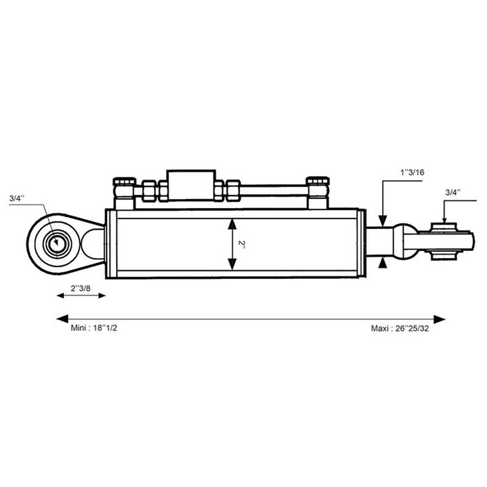 Hydraulisk toppstag (Kategori1/1 (Ø19/19mm)) Kule og Kule, Sylinderhull: 50mm, Minimum lengde: 470mm