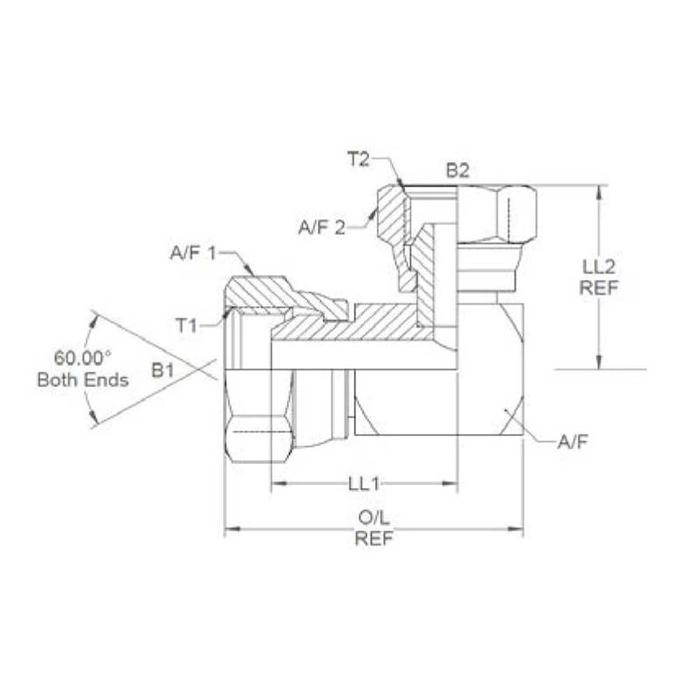 Hydraulisk adapter 1/2″ BSP Svingbar hunn x 1/2″ BSP Svingbar hunn 90° Kompakt Albue