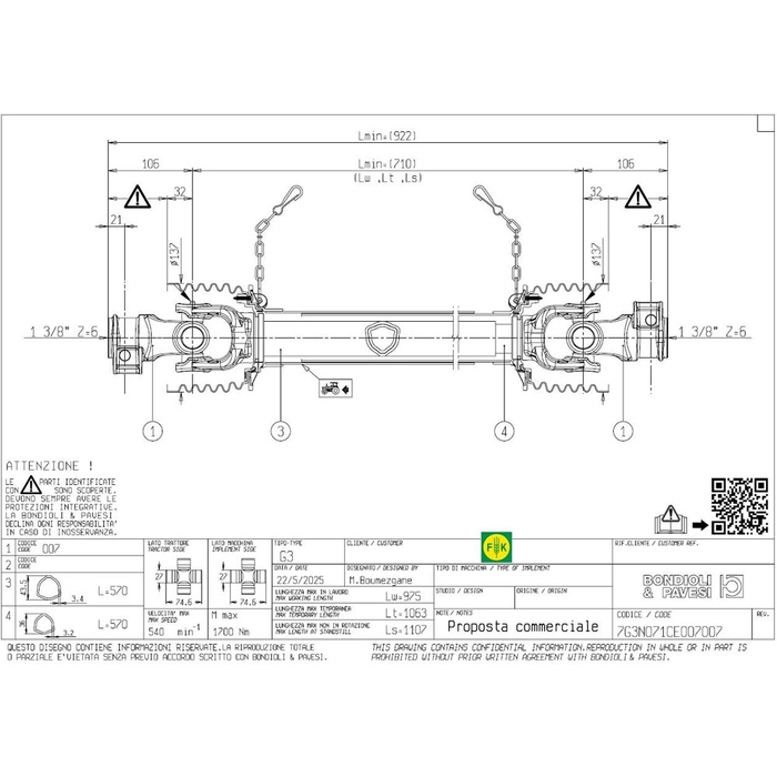 GLOBAL G3, PTO drivaksling, standard