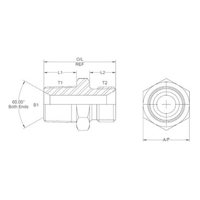 Hydraulisk adapter 1/2″ NPTF Hann x 1/2″ BSP Hann