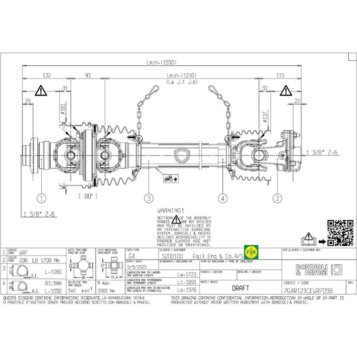 GLOBAL G4, PTO VV drivaksling, med brytebolt