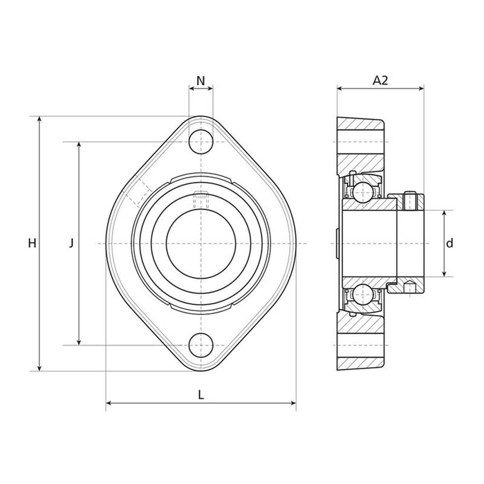 2 bolts lagerhus med flens og konisk lager (FLCTE40)